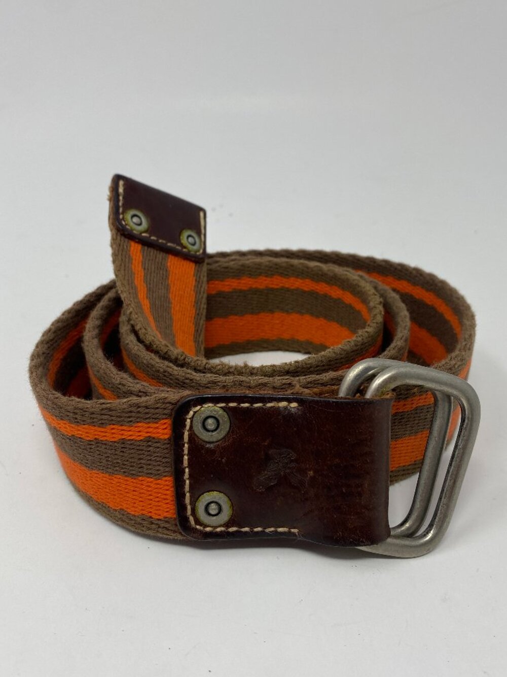 Vintage Y2K American Eagle Belt D Ring Canvas Web Medium Orange Brown Cotton